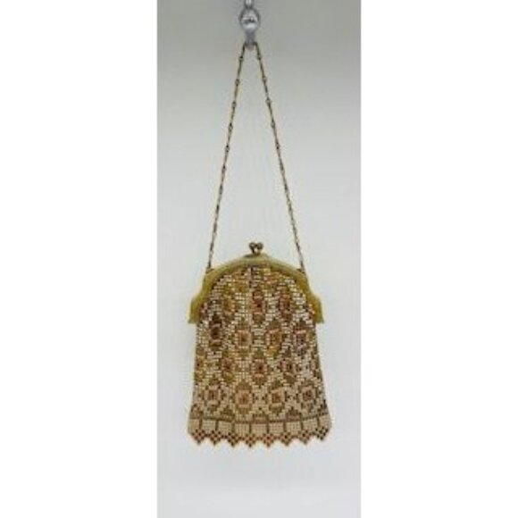 Art Deco Whiting and Davis enamelled metallic mesh bag or evening purse - Picture 4 of 6